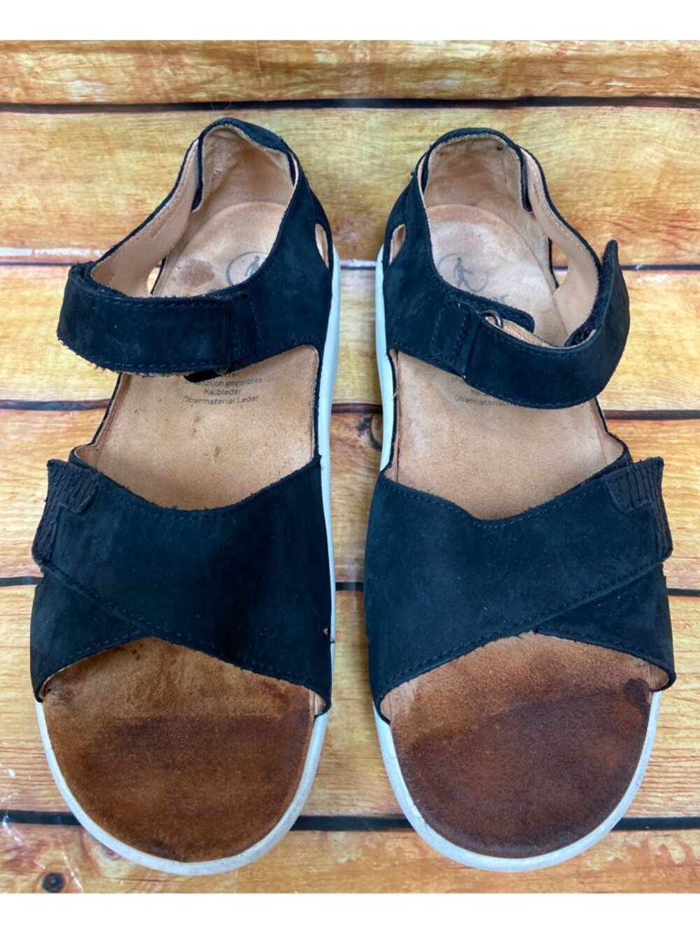 Ganter Womens 40 G /9 Black Leather Ankle Strap Sandals